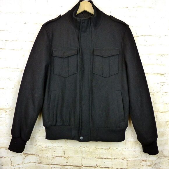Black Rivet Wool Bomber Jacket Mens M Black Utility Flight Zip Rock Gorpcore - Picture 1 of 11